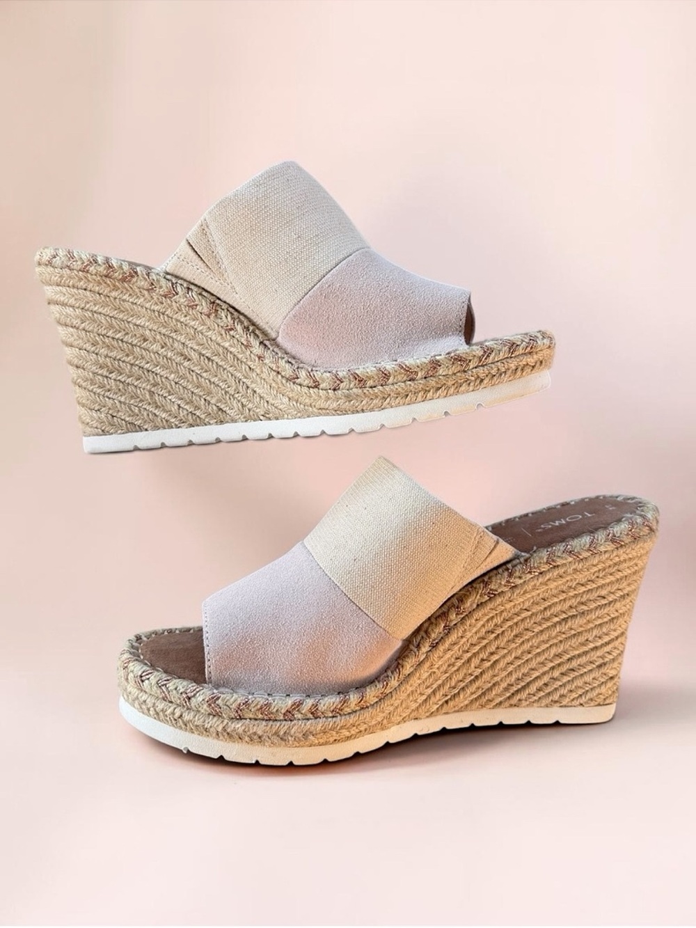 TOMS Pink & Beige Espadrille Wedge Slides - Picture 2 of 7